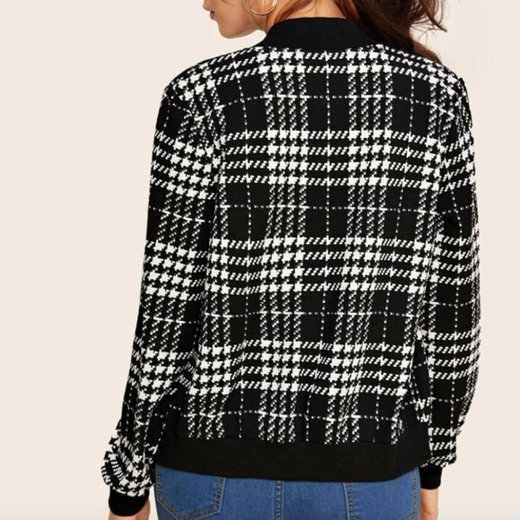 Black blue floral print zip up bomber jacket - Picture 4 of 6